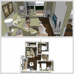 단정한 거실 인테리어 Sketchup 템플릿 디자인