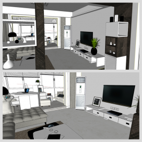 단조로운 거실 리모델링 Sketchup 모델 디자인