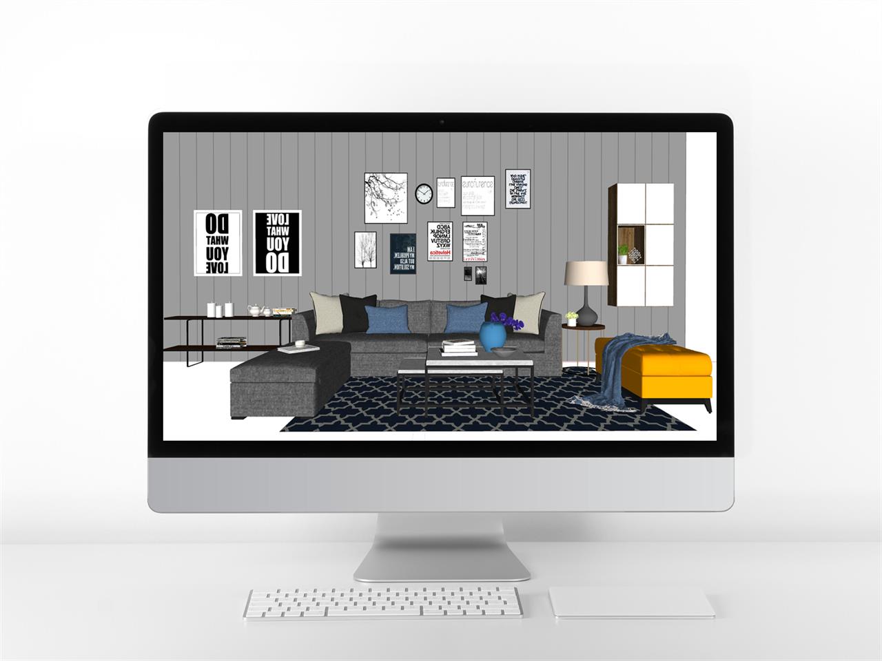 단조로운 거실 디자인 웹툰배경 모델 제작 미리보기
