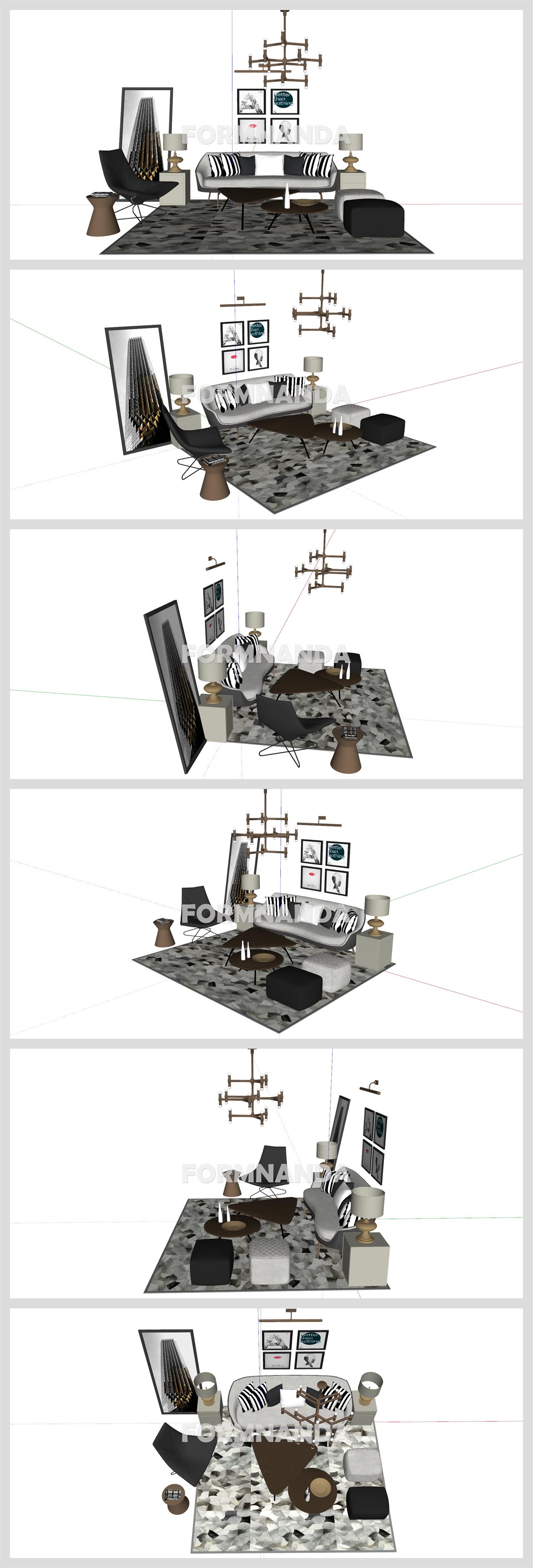 세련된 거실공간 Sketchup 샘플 디자인 상세보기