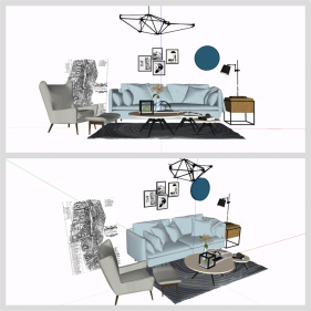 프로급 거실 인테리어 Sketchup 템플릿 디자인