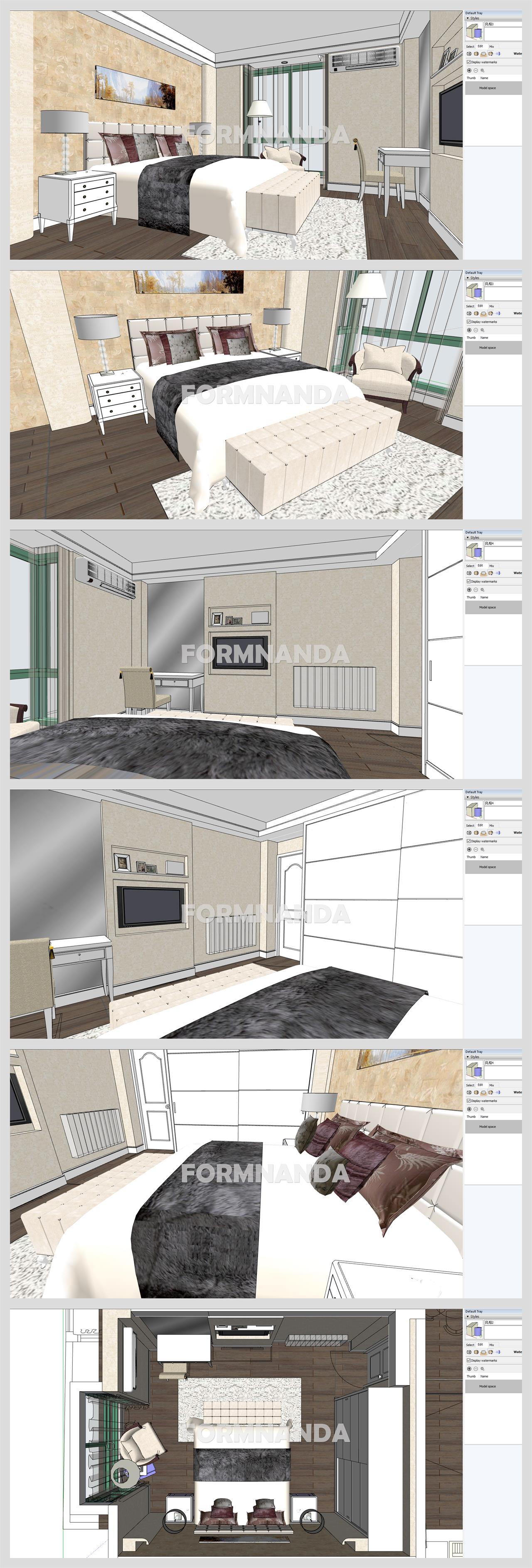 간략한 안방공간 Sketchup 모델 디자인 상세보기