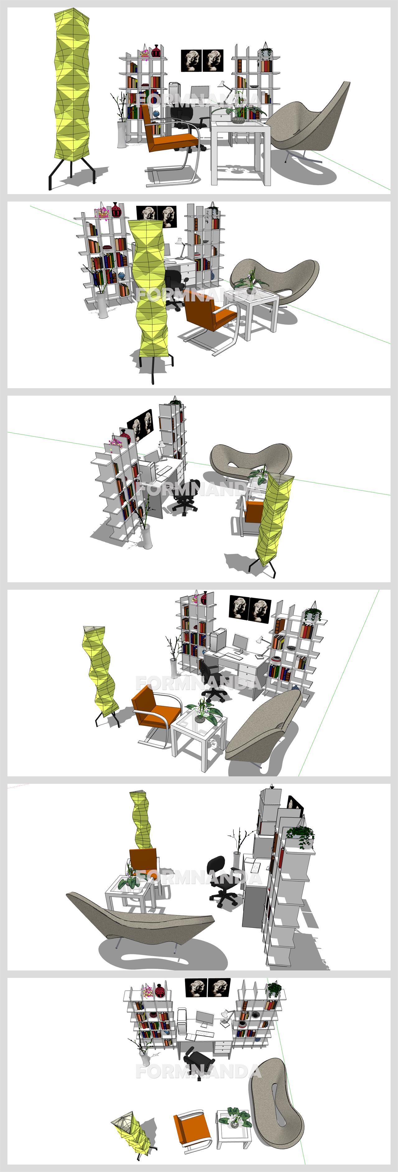 시선을 사로잡는 서재공간 Sketchup 샘플 디자인 상세보기