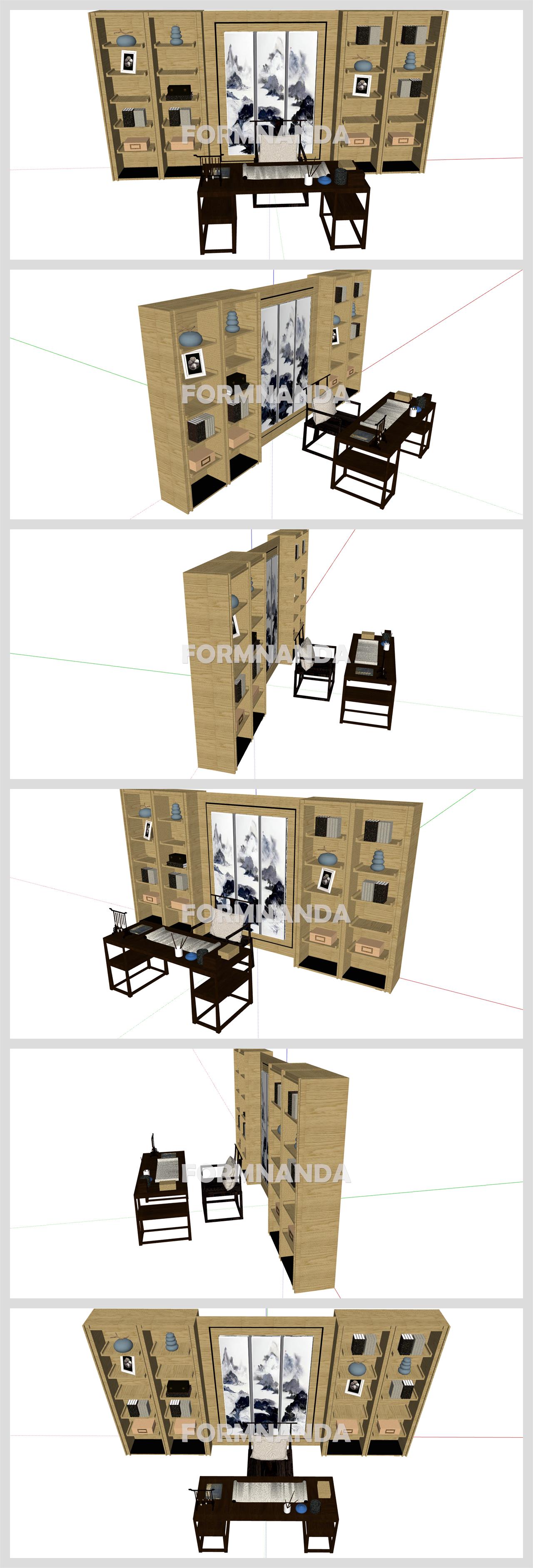 간략한 서재 인테리어 Sketchup 템플릿 디자인 상세보기