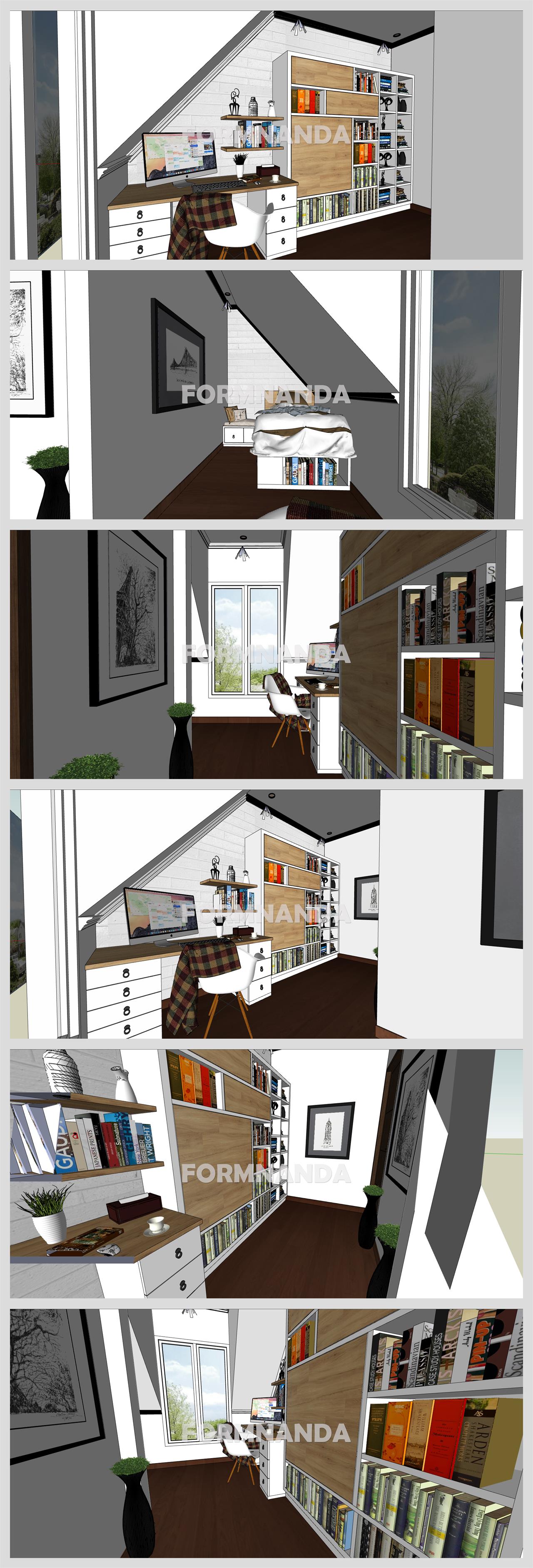 정결한 서재 리모델링 Sketchup 모델 만들기 상세보기