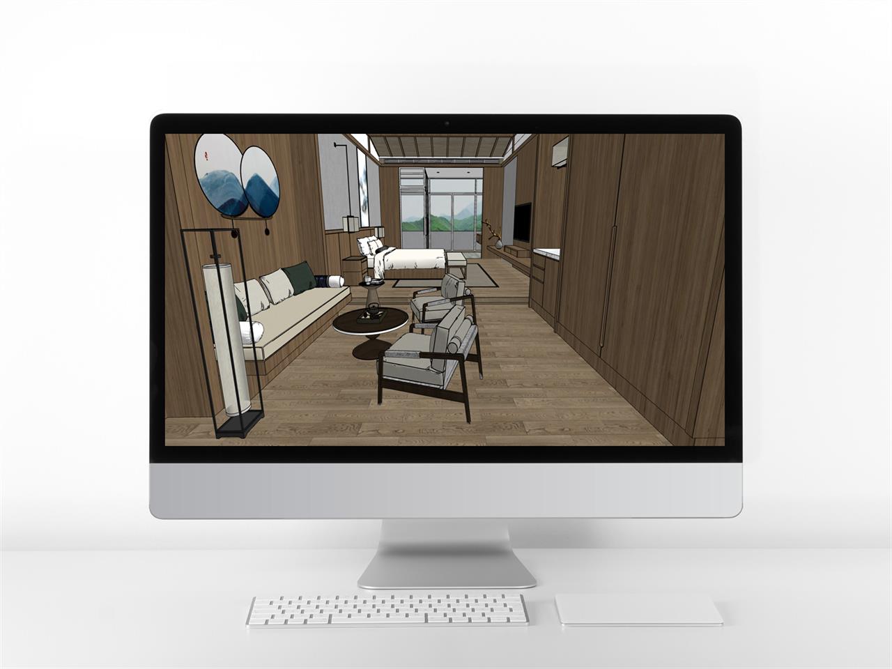 산뜻한 펜션룸 디자인 Sketchup 템플릿 디자인 미리보기