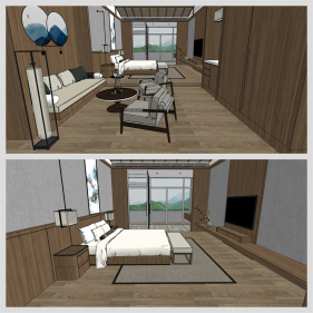 산뜻한 펜션룸 디자인 Sketchup 템플릿 디자인