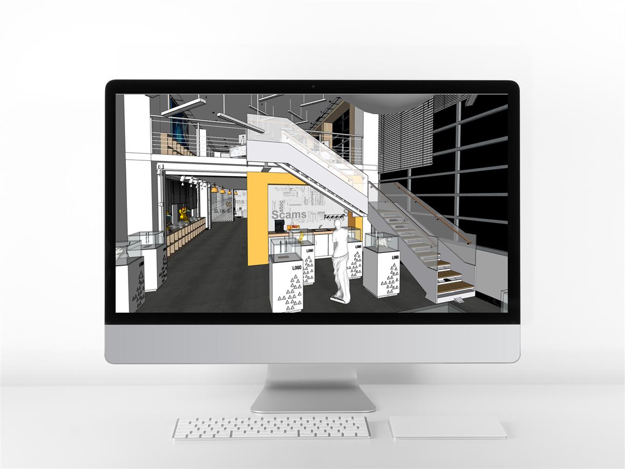 단출한 오피스공간 인테리어 Sketchup 템플릿 만들기 미리보기