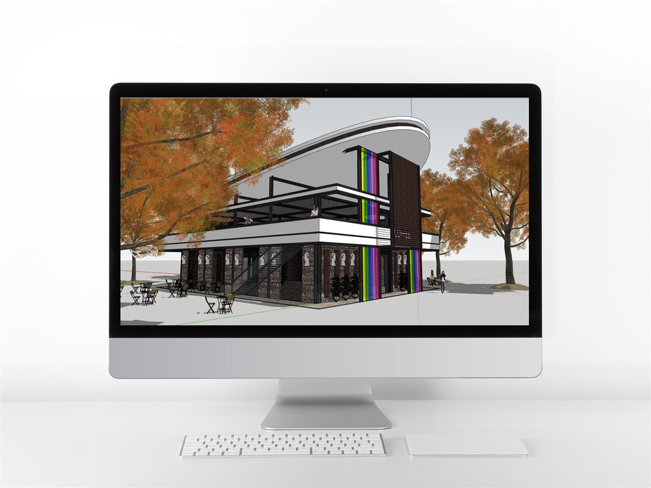 현대적인 커피숍 디자인 Sketchup 배경 만들기 미리보기