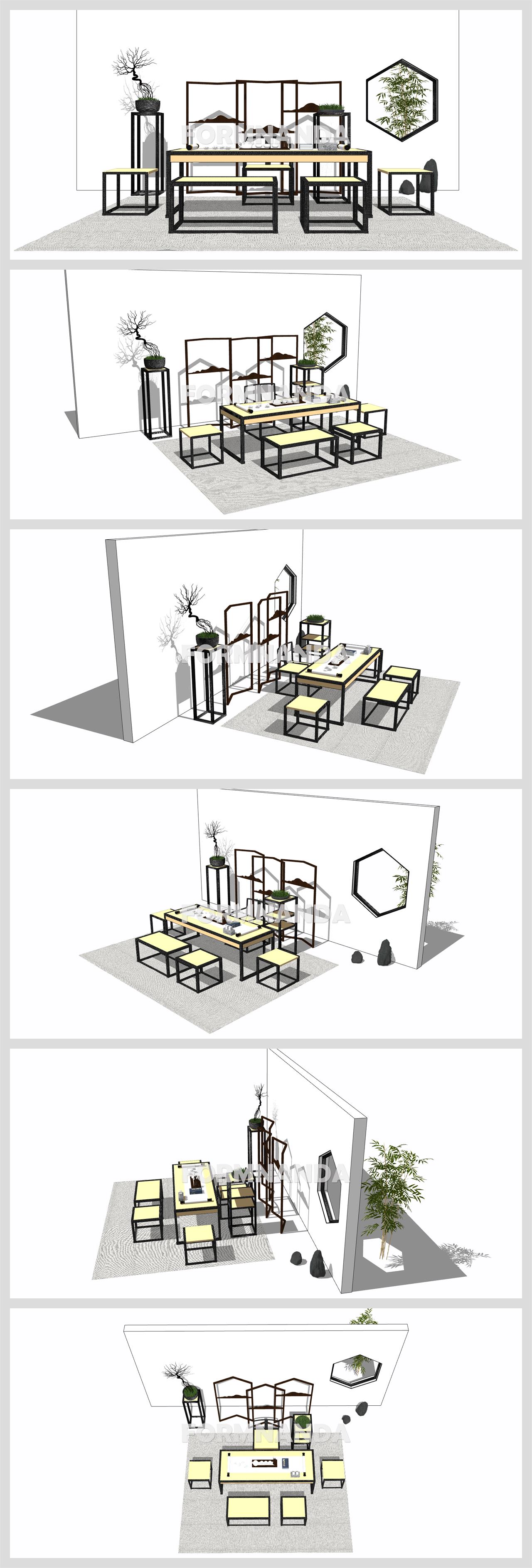 세련된 찻실 디자인 Sketchup 모델 디자인 상세보기