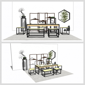 세련된 찻실 디자인 Sketchup 모델 디자인