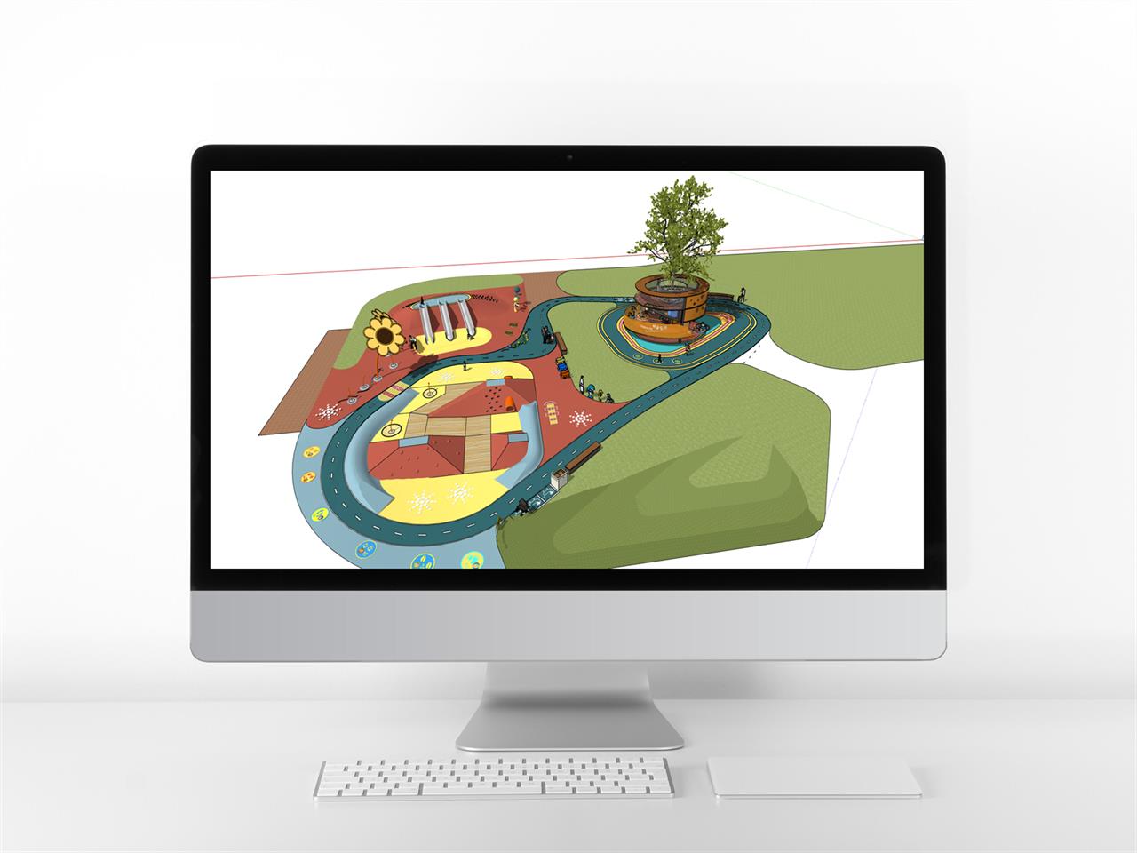 고급형 공원광장 환경 Sketchup 배경 디자인 미리보기