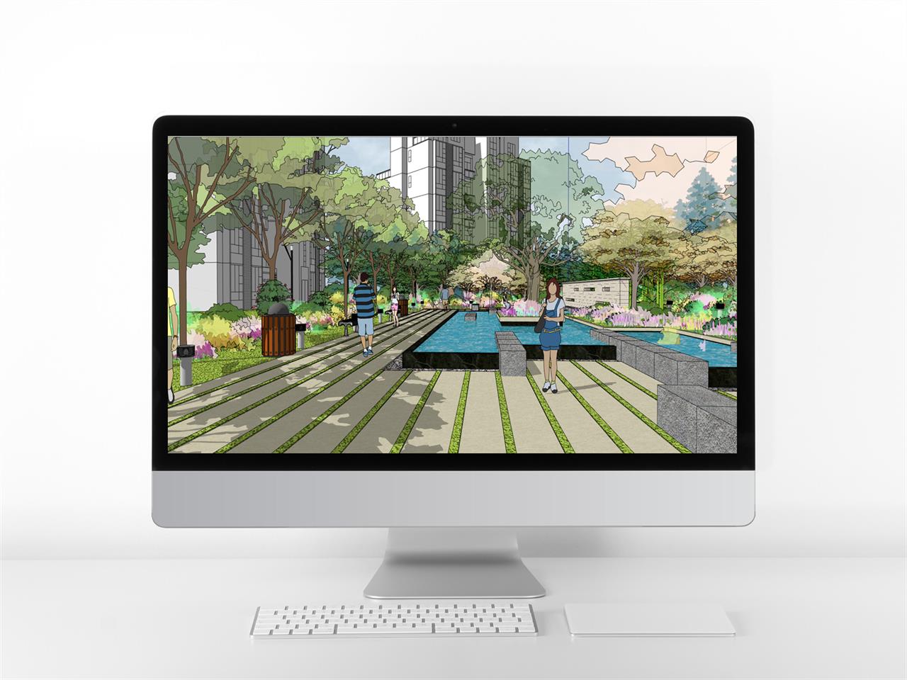 시선을 사로잡는 공원광장 디자인 Sketchup 소스 디자인 미리보기