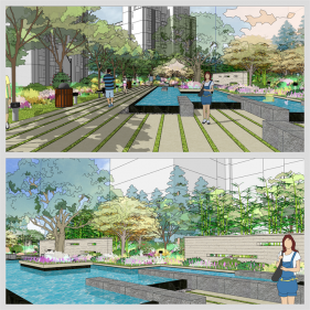 시선을 사로잡는 공원광장 디자인 Sketchup 소스 디자인