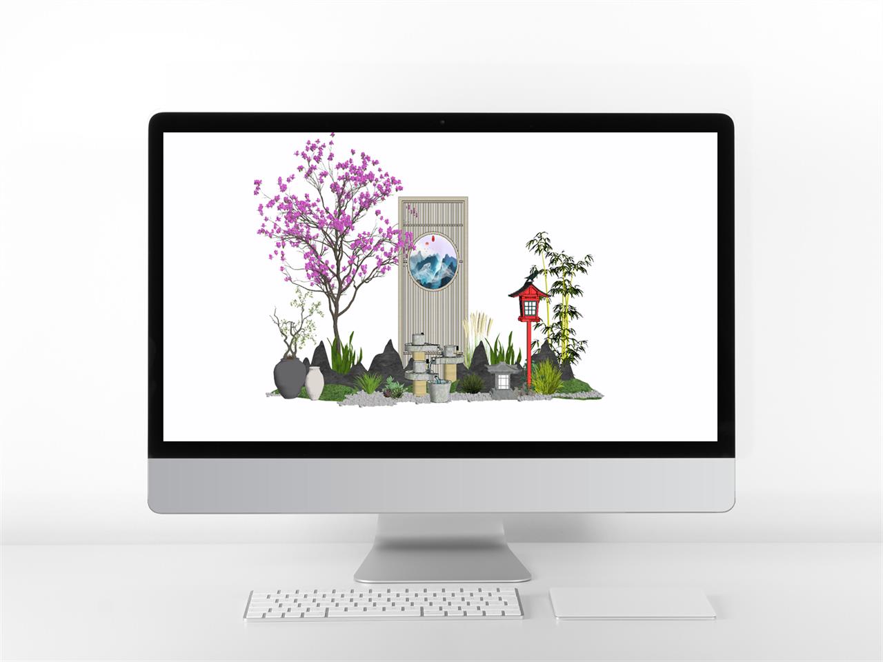 단조로운 정원조경 환경 Sketchup 모델 디자인 미리보기