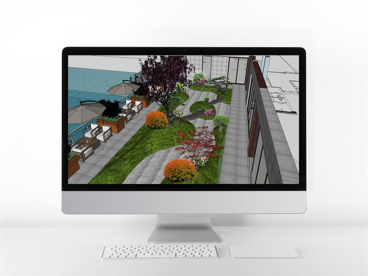 단조로운 정원조경 디자인 스케치업 템플릿 다운로드 미리보기