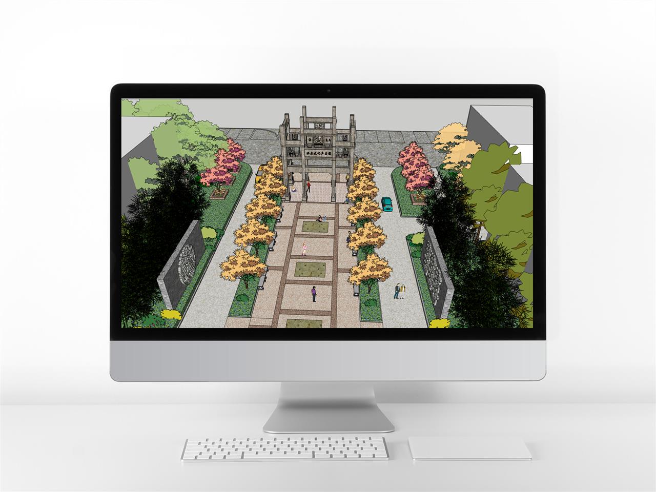 간략한 정원조경 Sketchup 배경 디자인 미리보기