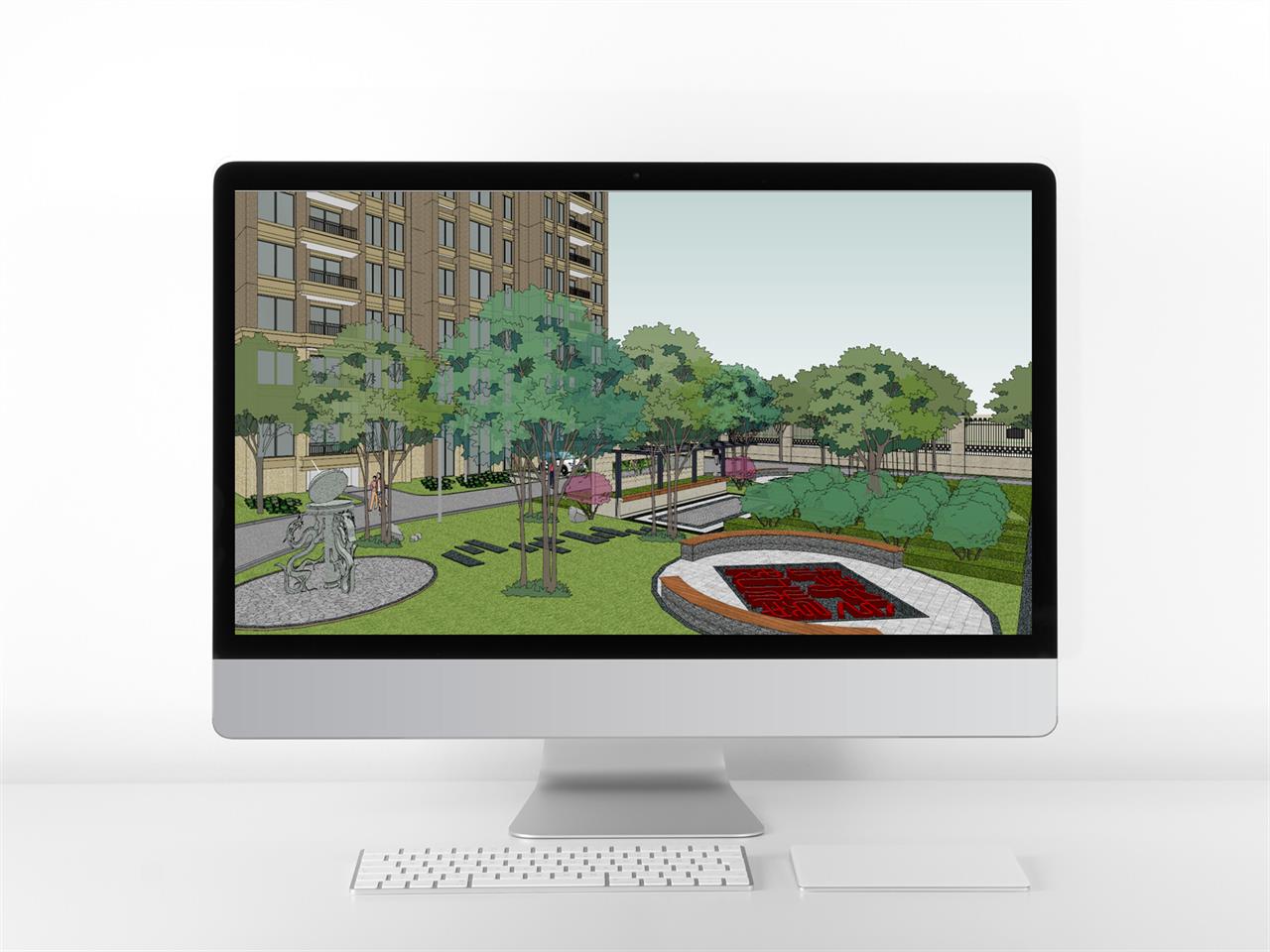 세련된 정원조경 환경 Sketchup 모델 디자인 미리보기