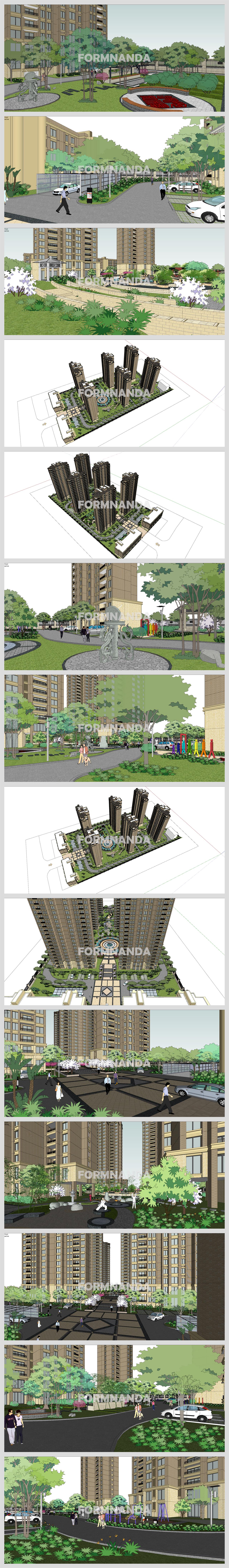 세련된 정원조경 환경 Sketchup 모델 디자인 상세보기