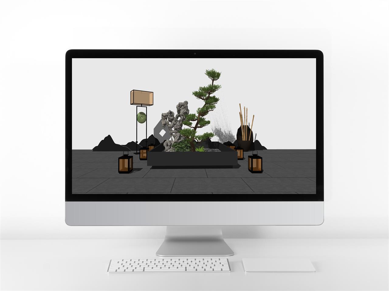 단조로운 정원조경 Sketchup 배경 디자인 미리보기