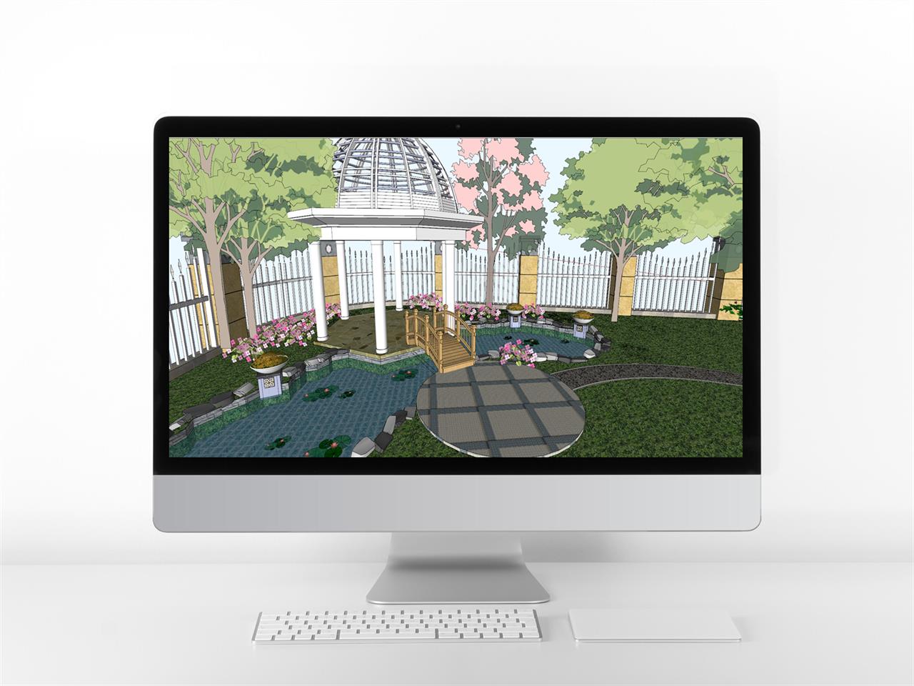 간략한 정원조경 디자인 Sketchup 샘플 디자인 미리보기