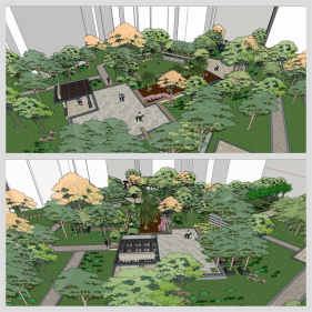 세련된 정원조경 Sketchup 배경 디자인