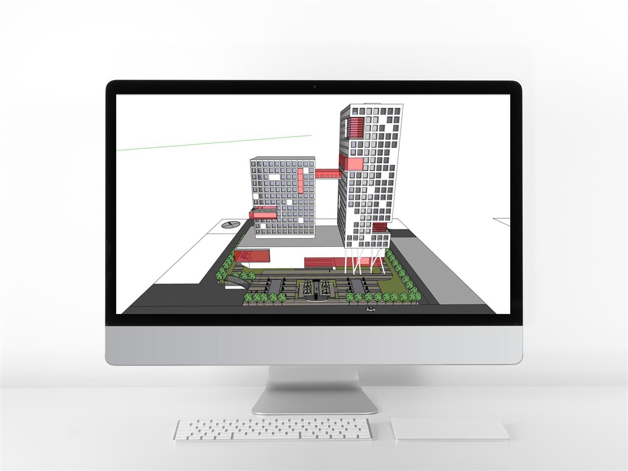 매력적인 사무행정시설 Sketchup 모델 만들기 미리보기
