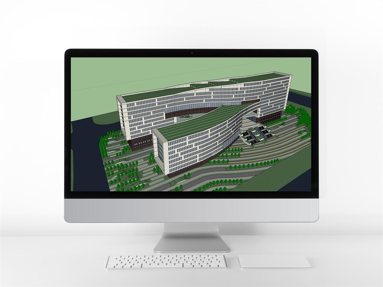 멋진 사무행정시설 실외 Sketchup 샘플 디자인 미리보기