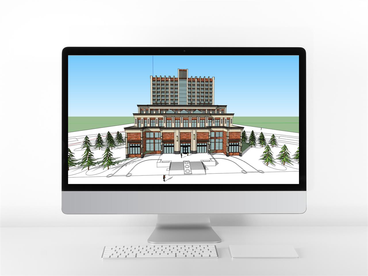 간단한 호텔시설 Sketchup 모델 만들기 미리보기