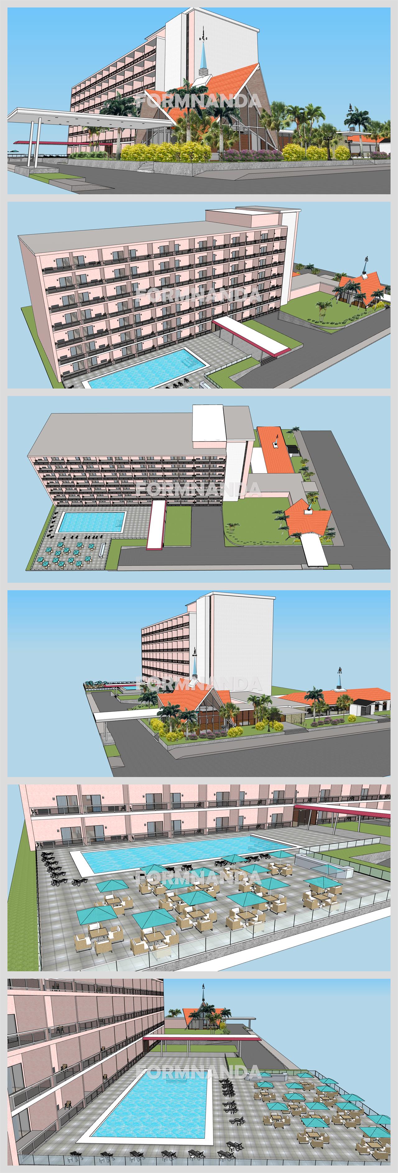 심플한 호텔시설 실외 Sketchup 샘플 디자인 상세보기