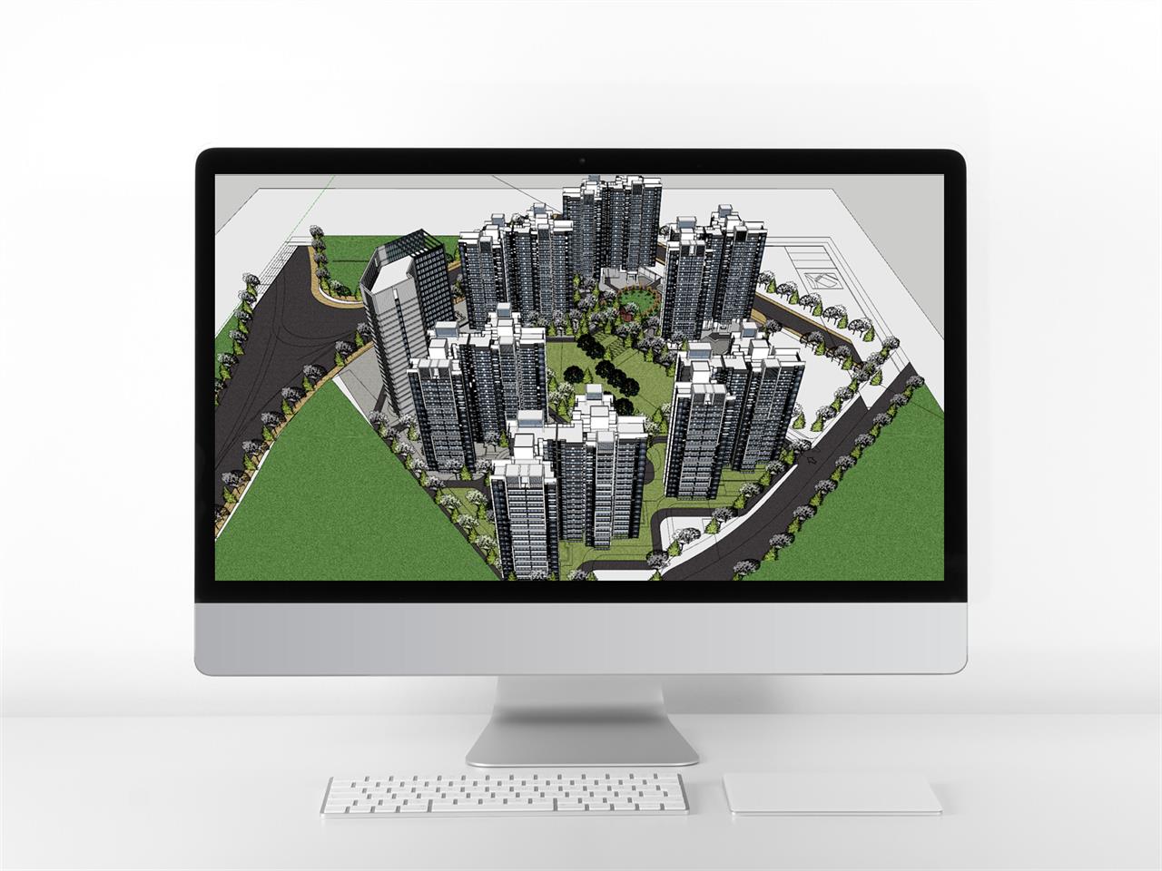 세련된 아파트단지 Sketchup 소스 디자인 미리보기