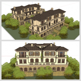 세련된 별장주택 실외 Sketchup 배경 디자인