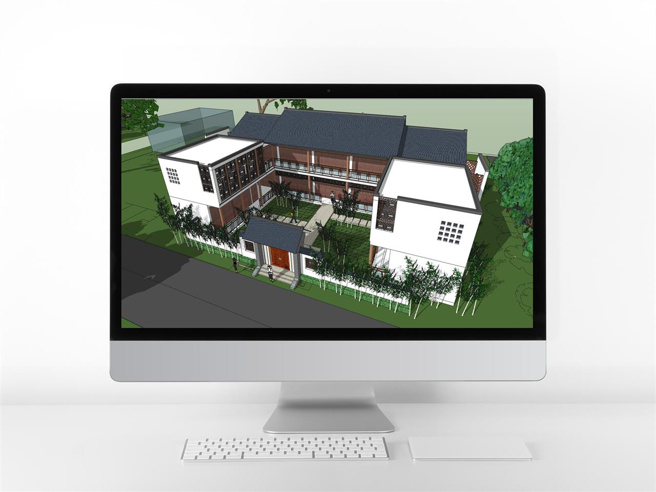 단조로운 문화시설 디자인 Sketchup 모델 디자인 미리보기