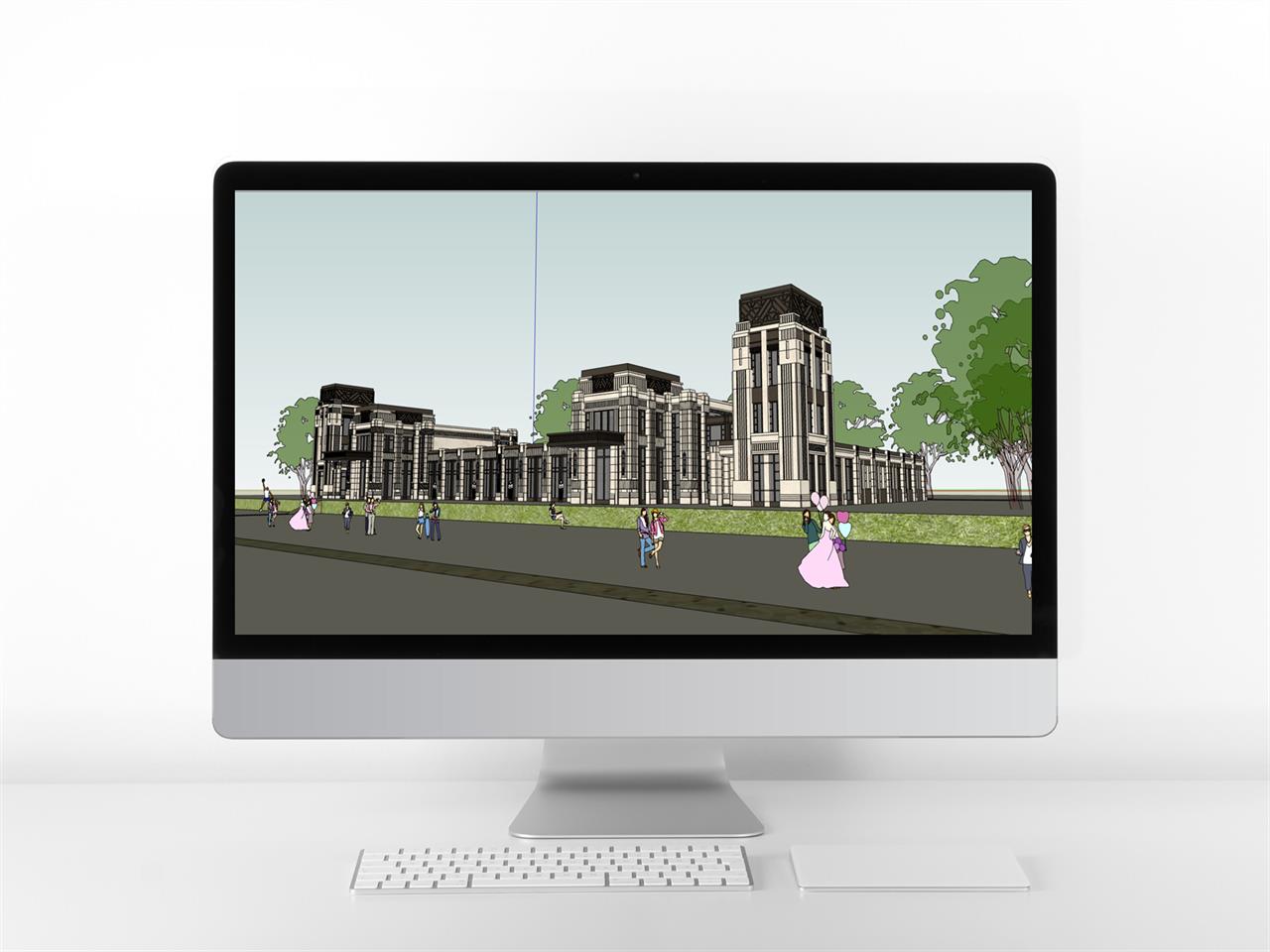 정결한 문화시설 실외 Sketchup 배경 만들기 미리보기