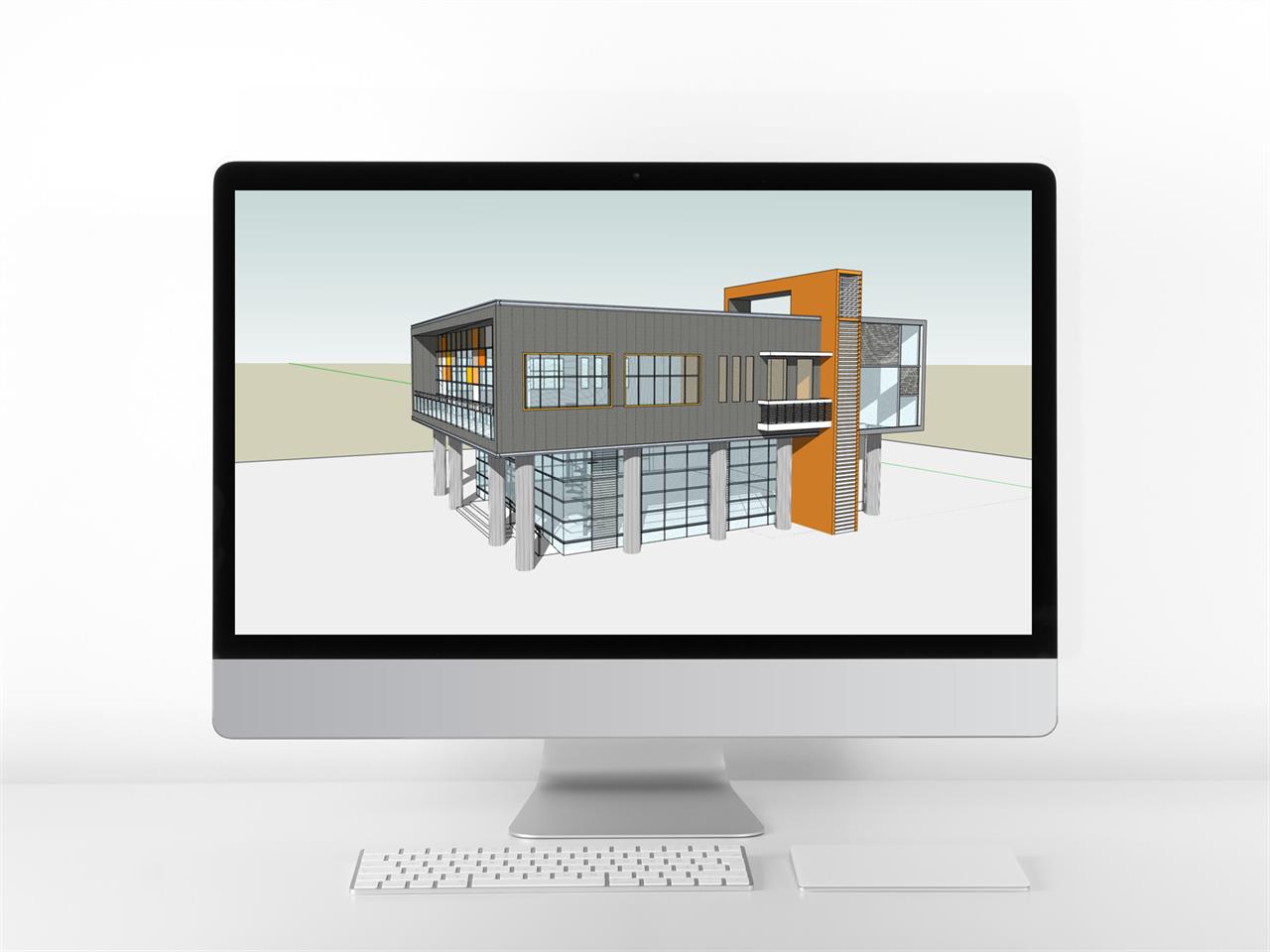 마음을 사로잡는 문화시설 실외 Sketchup 배경 디자인 미리보기