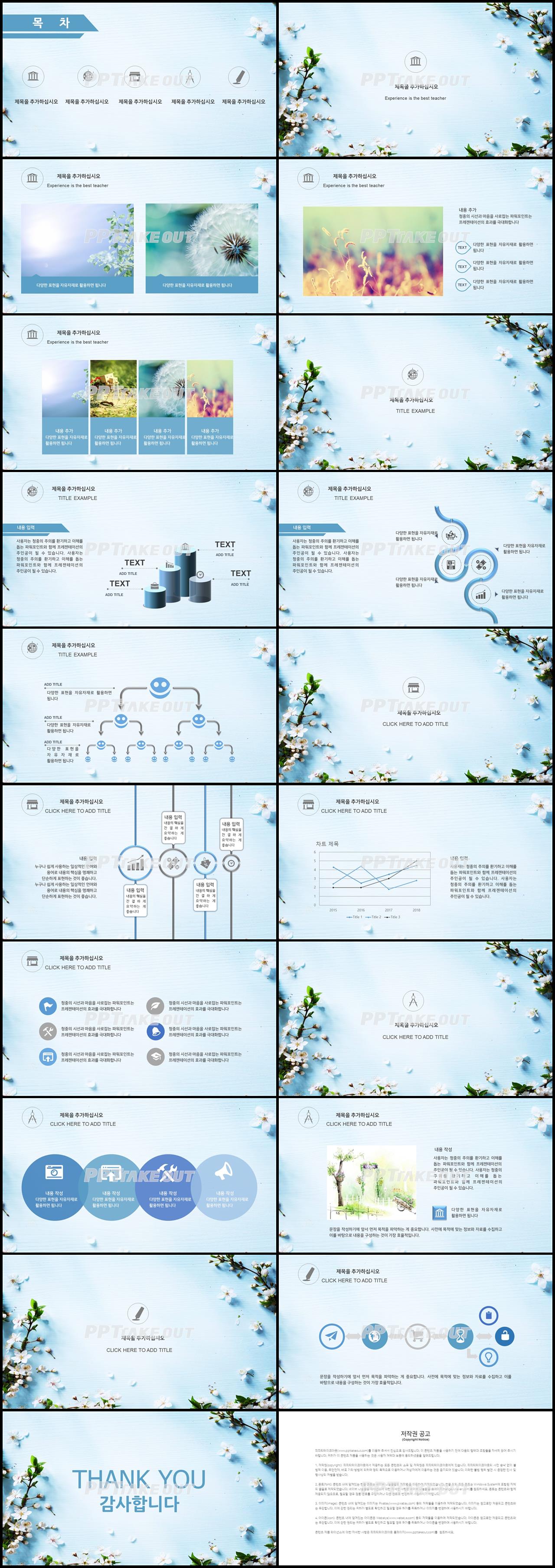 플라워, 동물주제 하늘색 귀여운 다양한 주제에 어울리는 PPT샘플 디자인 상세보기