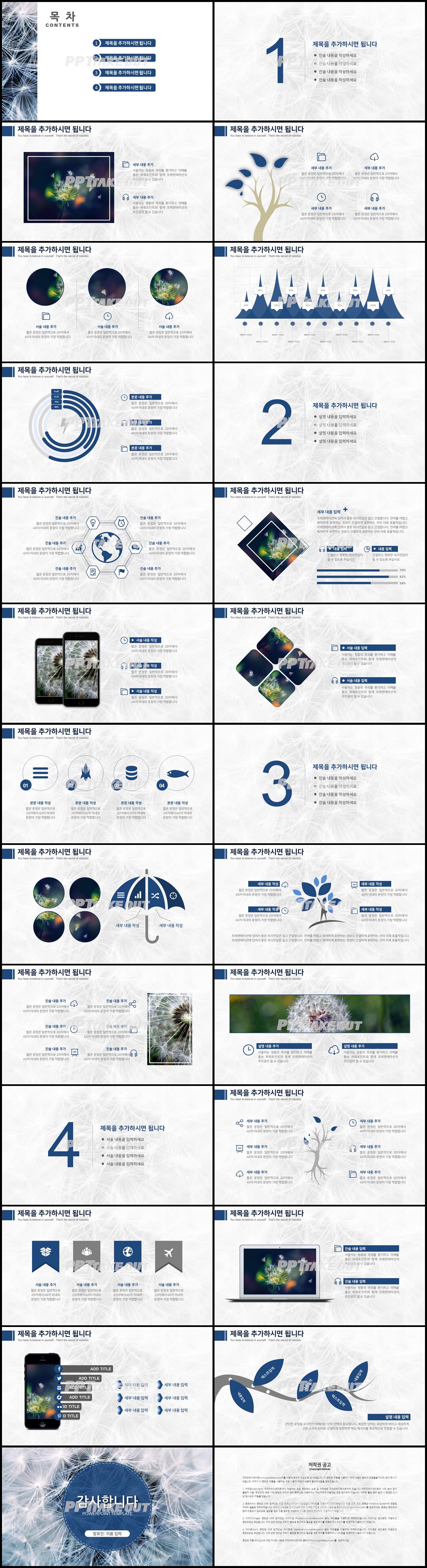 화초주제 하늘색 깜찍한 고퀄리티 POWERPOINT테마 제작 상세보기