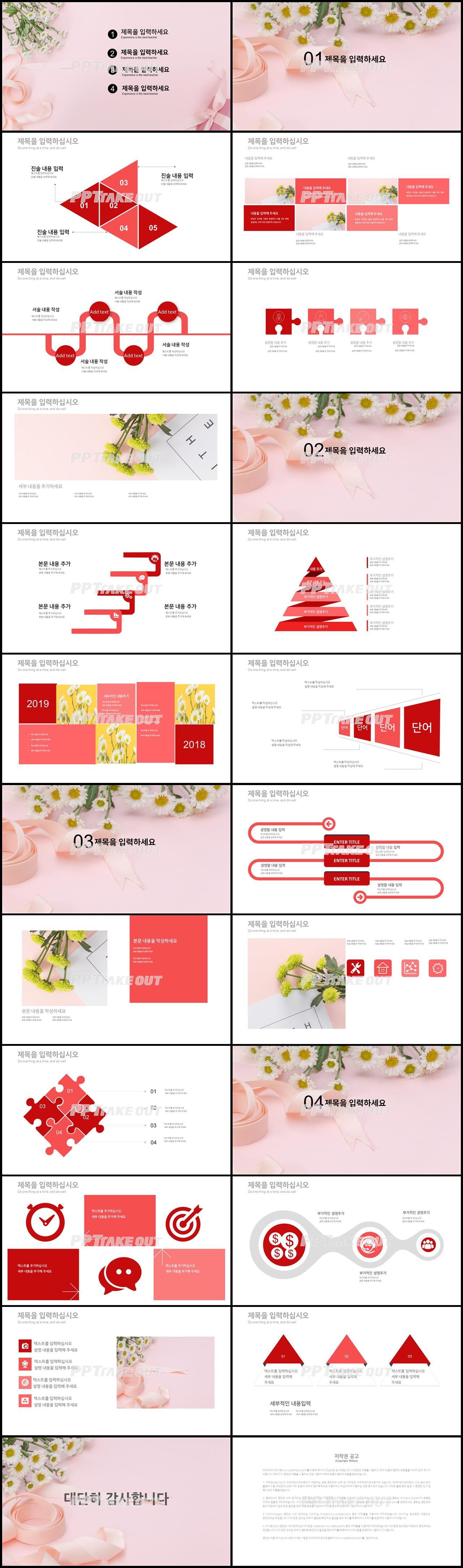 화초, 동식물 핑크색 아담한 고급형 PPT탬플릿 디자인 상세보기