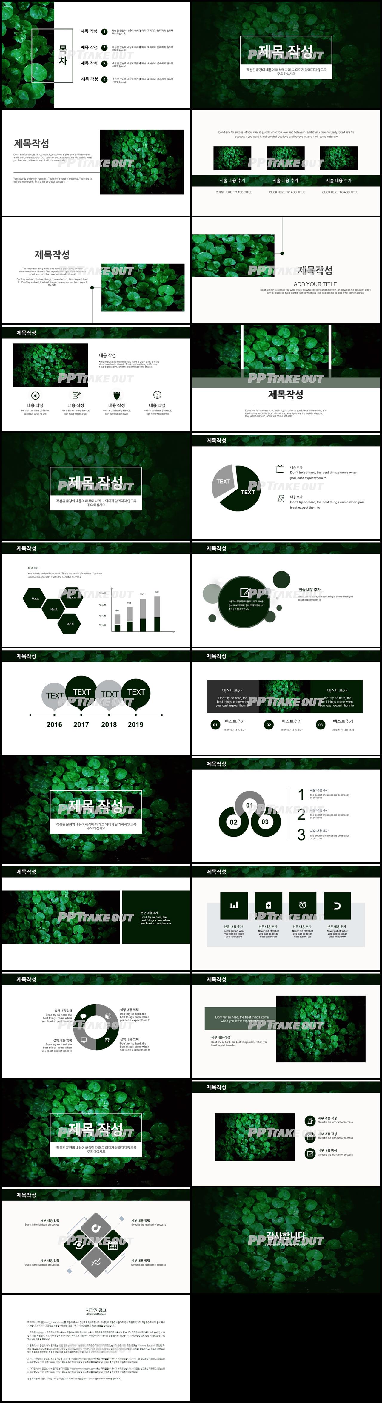 꽃과 동식물 주제 풀색 단아한 매력적인 피피티배경 제작 상세보기